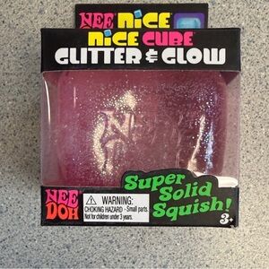 Pink Needoh Nice Cube Glitter & Glow Pink Super Solid Squish Authentic-Fast Ship